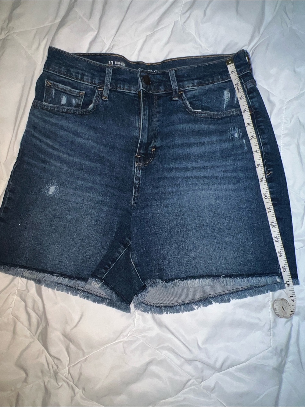a.n.a Dark Blue Frayed Hem Denim Shorts